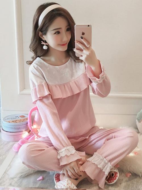 春纯棉长袖长裤韩版甜美可爱公主风全棉女士家居服套装宽松休闲睡衣女