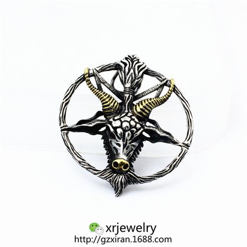 圆羊角吊坠s925纯银男霸气羊头山羊潘神魔鬼撒旦暗黑复古希腊神话