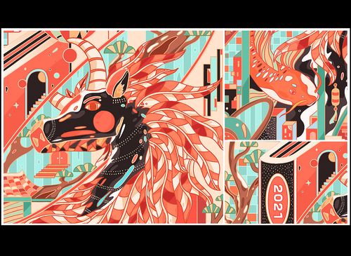 2021牛年插画三连
