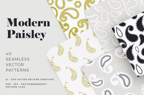 经典装饰设计代佩斯利无缝矢量图案包装背景纹理modern paisley