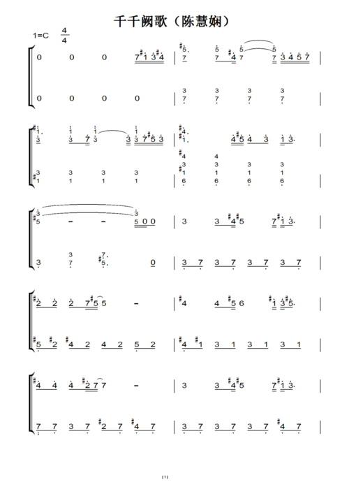 千千阙歌(陈慧娴)c大调 钢琴谱 钢琴双手简谱 钢琴简谱.pdf