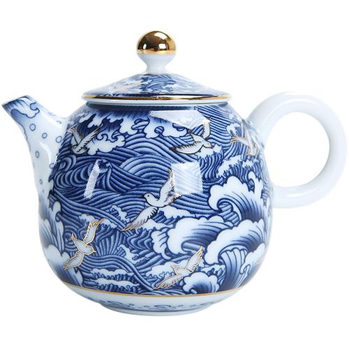 海浪奔翔小瓷壶青花瓷茶壶陶瓷功夫茶具泡茶壶冲茶器小单壶描金