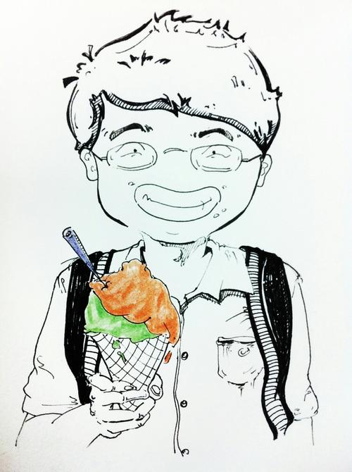 三年前画的一个傻子.      