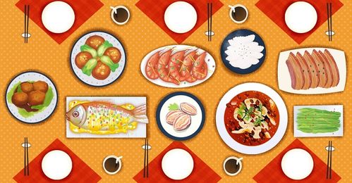 卡通手绘春节年夜饭团圆饭聚餐