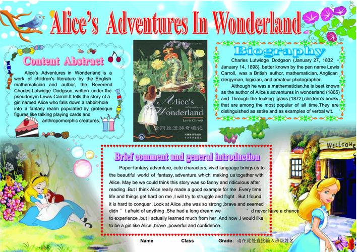 alice"sa4爱丽丝梦游仙境英语读后感外语读书卡电子小报成品好书推荐