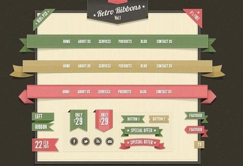卡通的网页丝带导航条psd素材下载