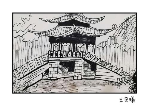 写生亭子,用线造型,黑白灰关系深入描绘.