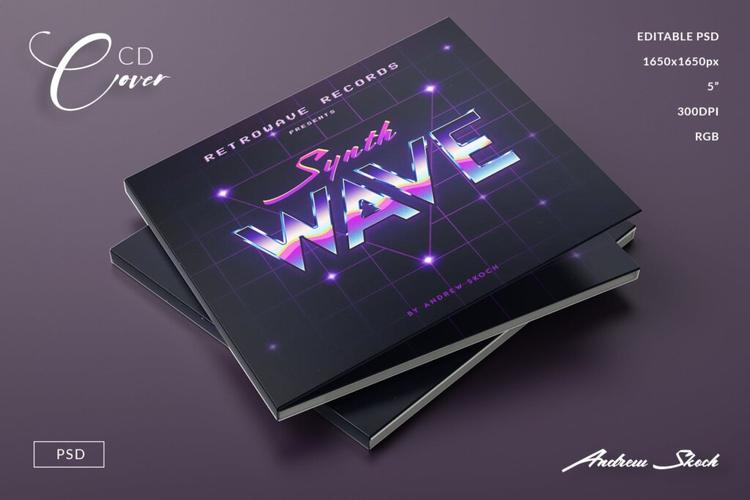 cd封面复古主义封面设计模板素材80s synthwave cover