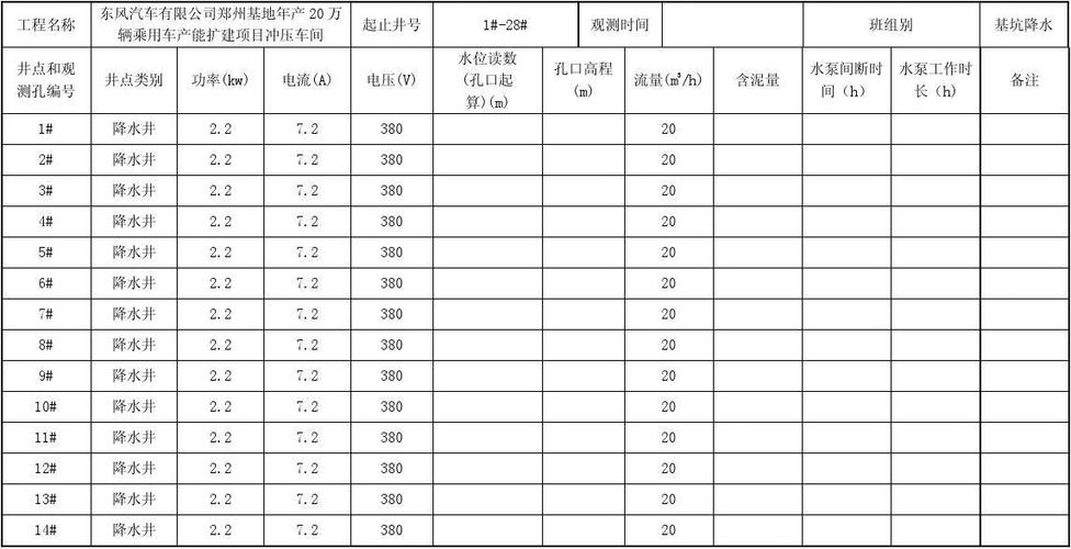 所有分类 工程科技 建筑/土木 管井井点降水记录  管井降水记录 施工