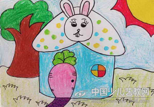 儿童画小兔子的家少儿画苑第20届国际少儿书画大赛获奖作品
