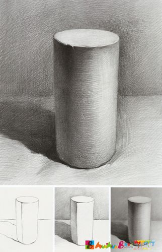圆柱体素描步骤画法,高清步骤图,适合初学者临摹.