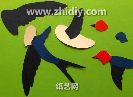 立体纸雕画燕子归春手工制作图解教程