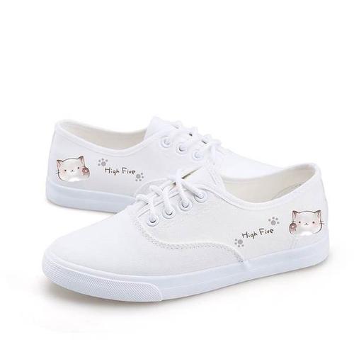 新款百搭韩版百搭平底学生涂鸦鞋大童女 2018 基础文艺小白鞋女春季