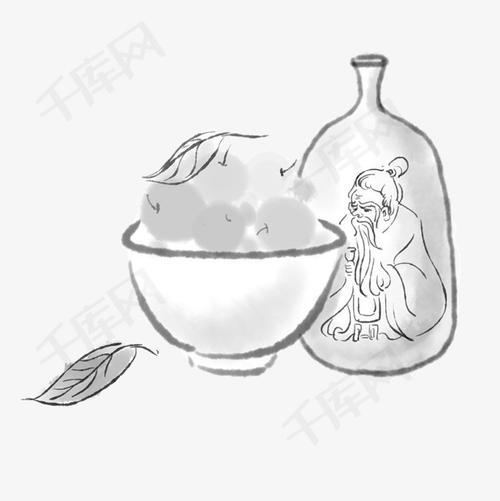 线描古风酒壶插画