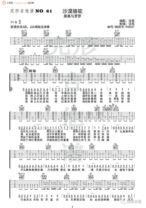 沙漠骆驼吉他谱g调原版六线谱吉他弹唱教学展展与罗罗