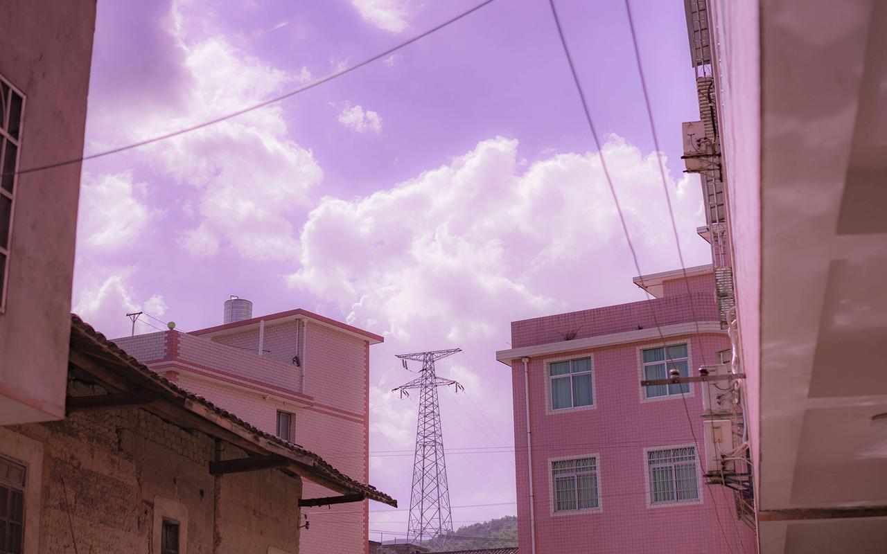 少女心粉紫色天空风景桌面壁纸