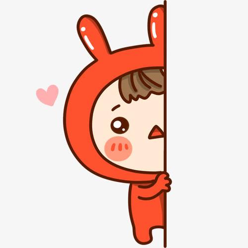 躲在墙角的兔耳少女卡通