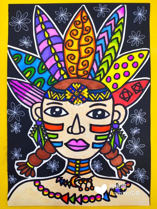 印第安人——彩色线描_线描_创意美术_少儿创意美术_文化_绘画