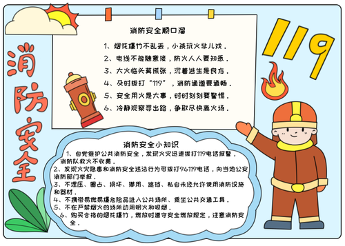 消防安全儿童手绘手抄报模板  