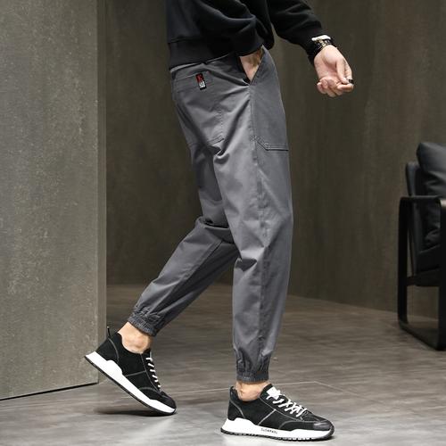 leevirhino2021年秋季新款松紧腰哈伦束脚休闲裤男士中青年宽松哈伦裤