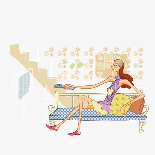 坐在沙发上看电视的美女