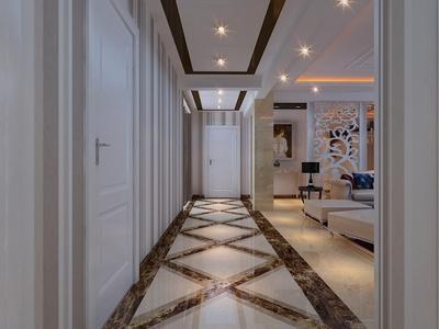 欧式过道简约菱形地砖长走廊效果图