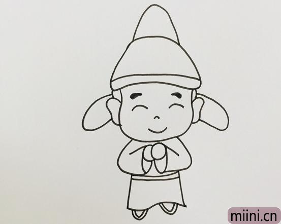 腰带涂深蓝色,鞋子涂黑色,一个诗人李白简笔画就画好了