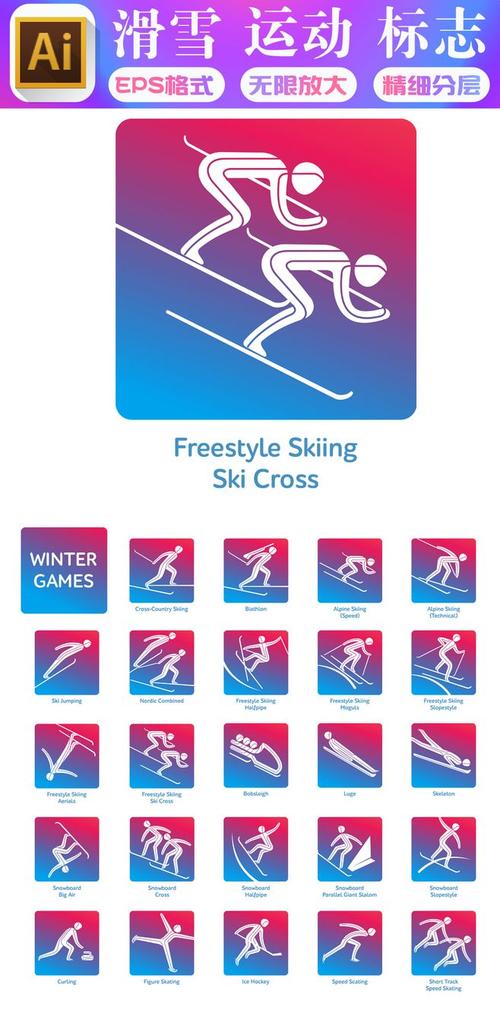 冬季滑雪运动冬奥会体育项目图标标志矢量素材