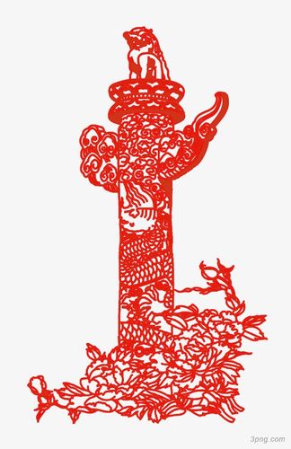 红色剪纸华表png素材透明免抠图片-城市地标