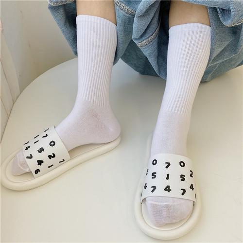 ioulor日系螺纹白袜子时尚百搭纯色袜子女夏季黑白堆堆棉袜女批发