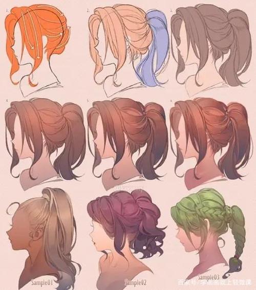 动漫女生发型怎么画?马尾发髻发型绘制!