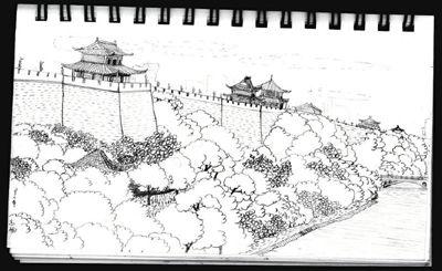 美院学生恋上西安古建筑手绘画说城墙美景(组图)