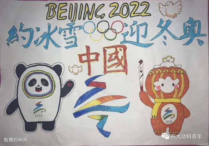 冬奥运动会的冰墩墩绘画作品