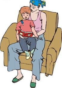 手绘抱着孩子坐着的女人