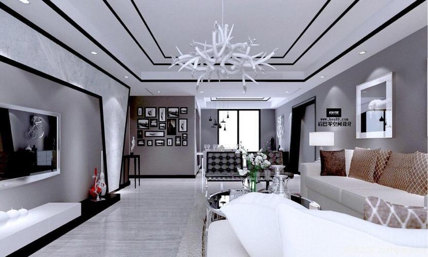 现代黑白色家居客厅吊顶装修效果图大全