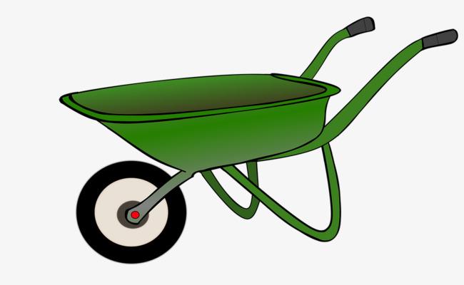 手绘绿皮独轮手推车免抠