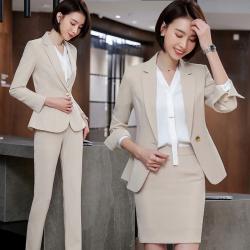 杏色西装套装女职业装时尚套裙气质工装播音艺考服装女主持人正装