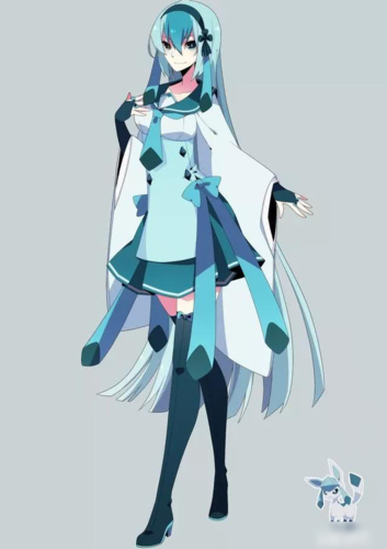 伊布家族拟人,叶伊布双马尾,雷伊布好帅,看到冰伊布:初音未来