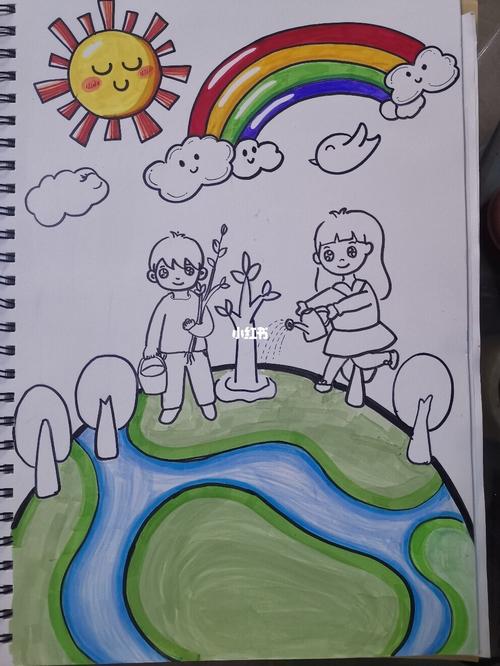 提前画了植树节儿童画呦～_儿童画_母婴_早教