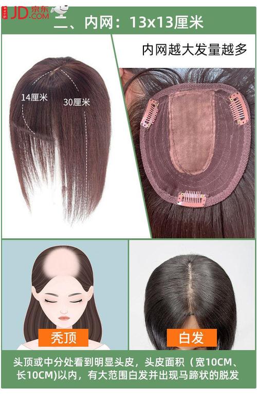 真发头顶补发片遮白发女士假发片轻薄透气逼真直发头顶刘海补发块全真