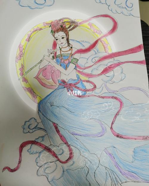 第一次尝试敦煌飞天 感觉上色好难啊_简笔画_上色_画个简笔画_文化