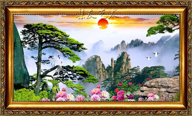 集友艺术纯手绘迎客松大幅客厅油画办公室会所壁画 日出东方商品大图