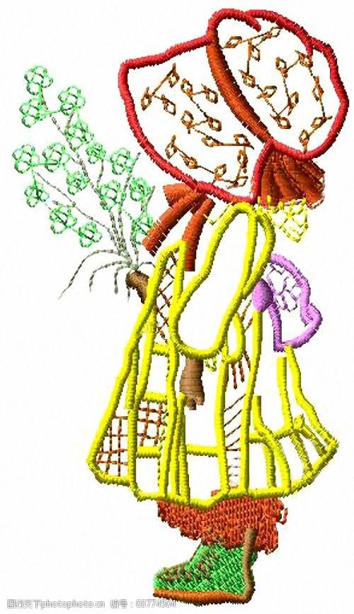 绣花卡通色彩小女孩免费素材