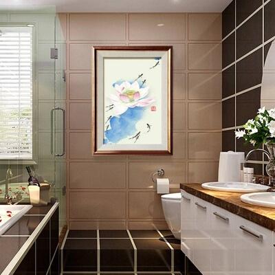 新中式荷花防水免钉装饰画厕所卫生间浴室酒店会所淋浴房餐厅挂画