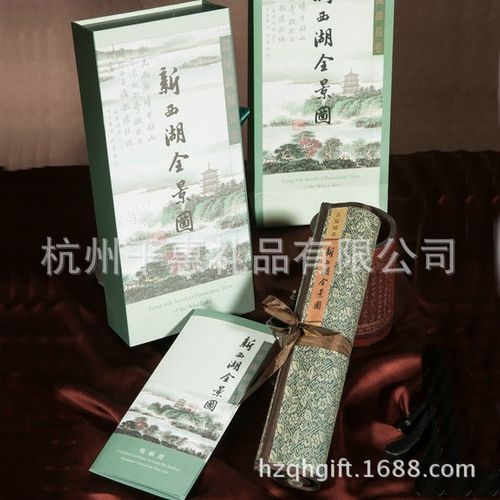 织锦新西湖全景图画轴,杭州特色礼品,出国纪念品
