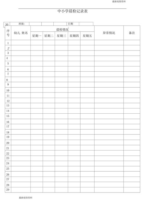 疫情晨检记录表
