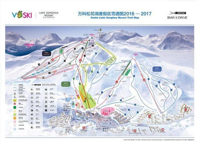 国内的雪场中,万达长白山最多(42条),万科松花湖,万龙,北大壶,密苑