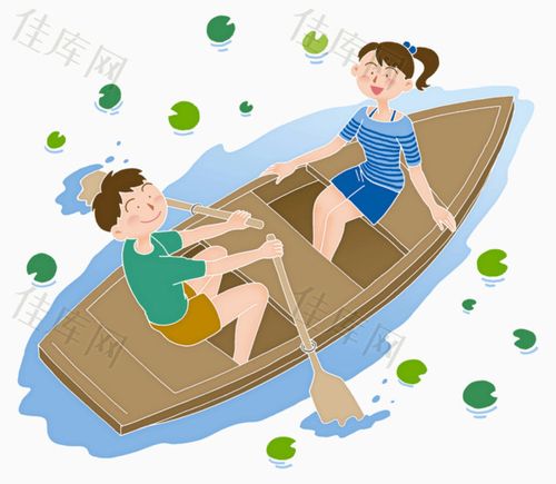 卡通划船png素材