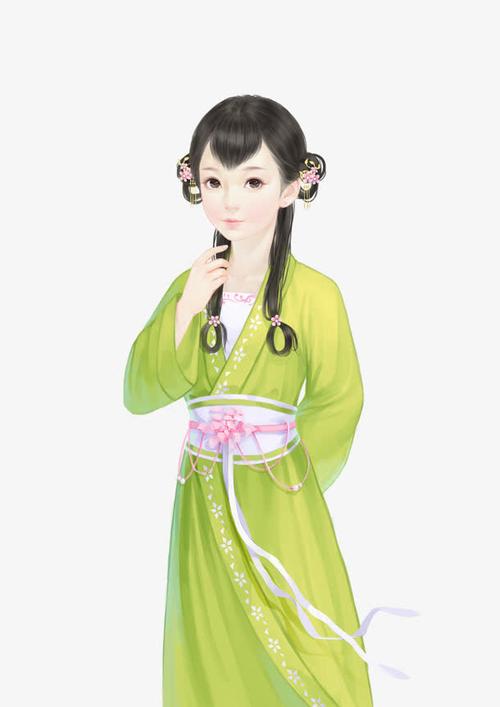关键词 : 手绘女孩,古装,绿裙,插画