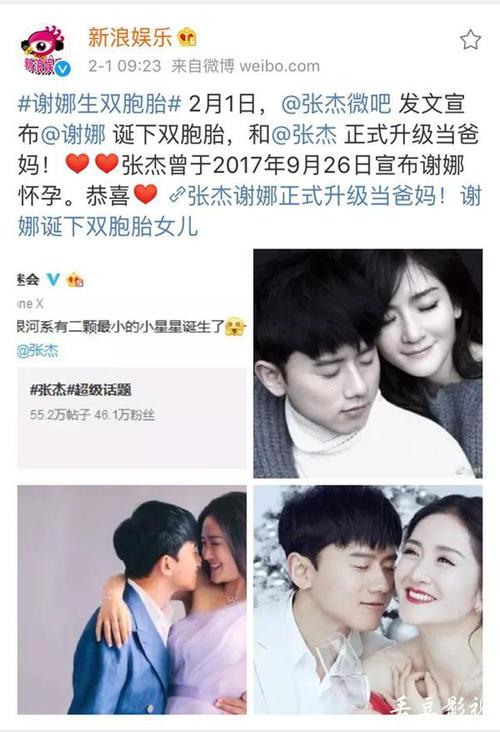 谢娜生了一对双胞胎女儿 张杰歌迷会爆料已顺利生产